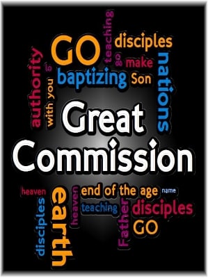 A black banner with Great Commission written in white letters.