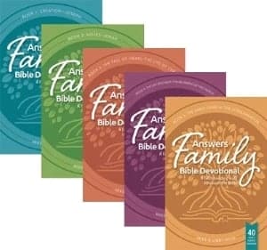 Showing all 5 different volumes of Family Bible Devotional Books.