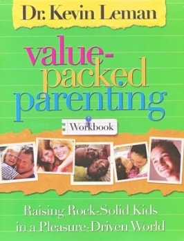 Book cover stating Value-Packed Parenting showing a single horizontal line of children's pictures.