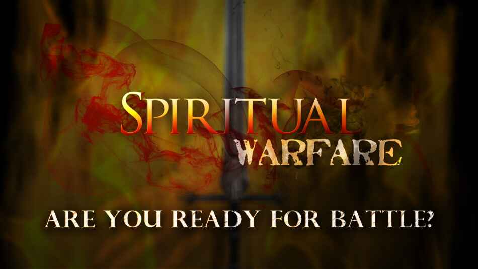 Spiritual Warfare written in yellow letters on brown, red, and pale yellow background.