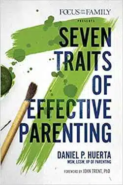 White book cover stating in dark blue letters, Seven Traits of Effective Parenting.