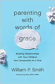 Light blue book cover stating in black letters Parenting with Words of Grace.