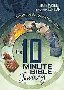 Book cover with 4 Biblical pictures in a circle stating the 10 minute Bible Journey in black letters.