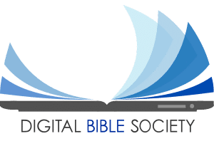 Digital Bible Society logo featuring an open book with turning blue pages above a gray tablet.