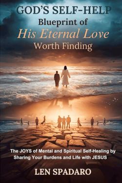 Front cover of God's Self-Help: Jesus guides follower on sunlit beach; subtitle covers eternal love and self-healing with Jesus