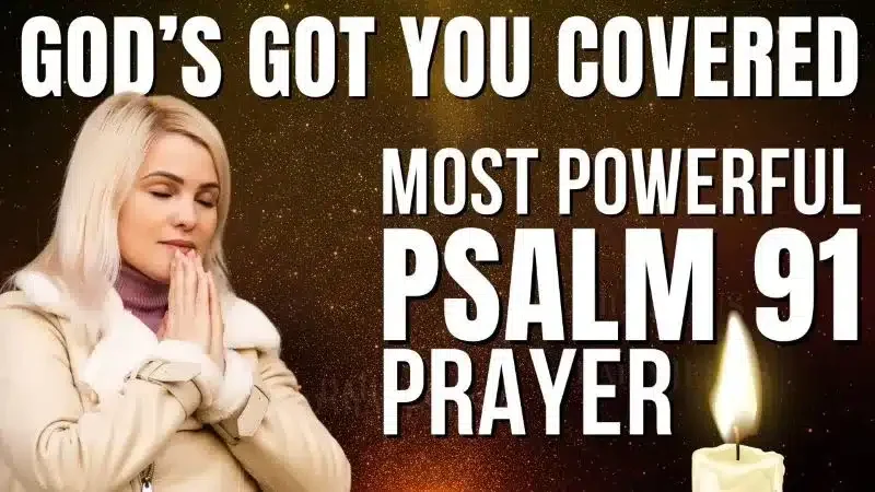 Text "God’s Got You Covered" with a praying woman and candle illustration.