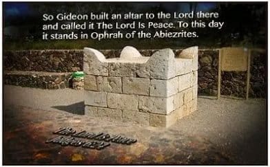 Stone altar in Ophrah, "The Lord Is Peace," reflecting Jehovah Shalom.