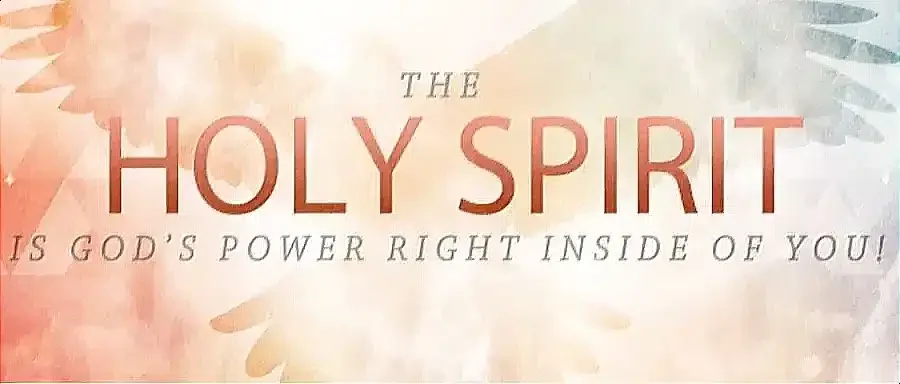 Tan and white banner stating The Holy Spirit is God's Power Right Inside You.
