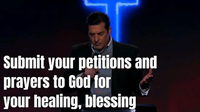 Man in suit with text "Submit your petitions and prayers to God for your healing, mental illness" through intercessory prayer.