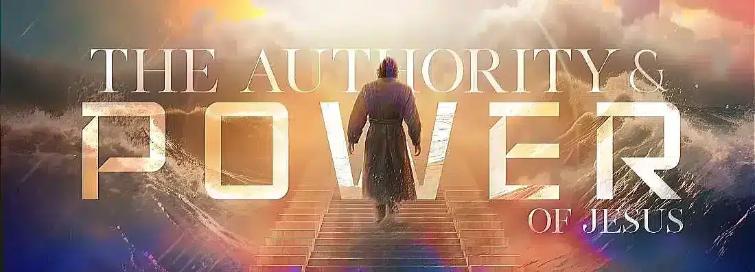 Jesus walking on a path with clouds, text "The Authority & Power of Jesus Raising of Jairus’ Daughter