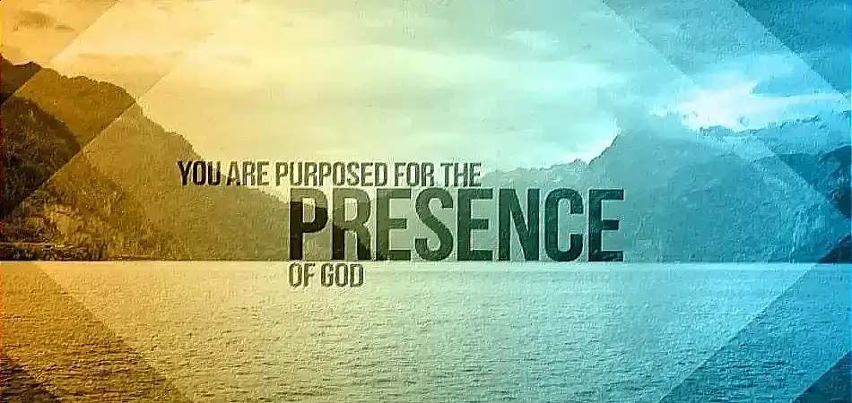 Gold and blue banner stating Embrace your divine purpose in God's presence.