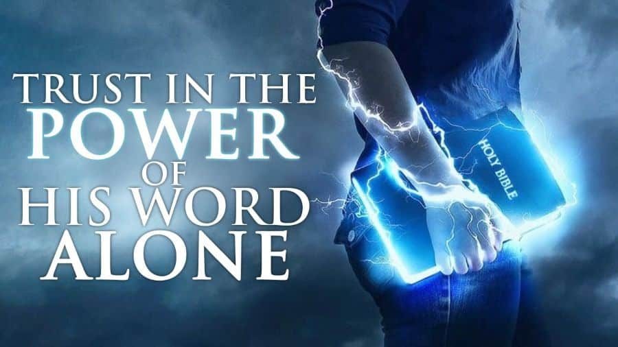 Person holding a glowing Holy Bible; Trust in the power of His Word alone for my identity