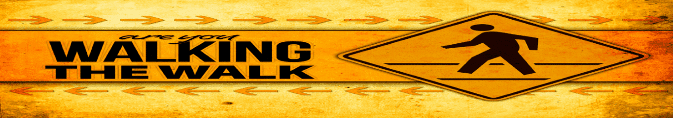 Pedestrian sign showing a silhouette of person with arrows stating are you walking the amazing and dynamic Christian Walk with yellow and orange background.